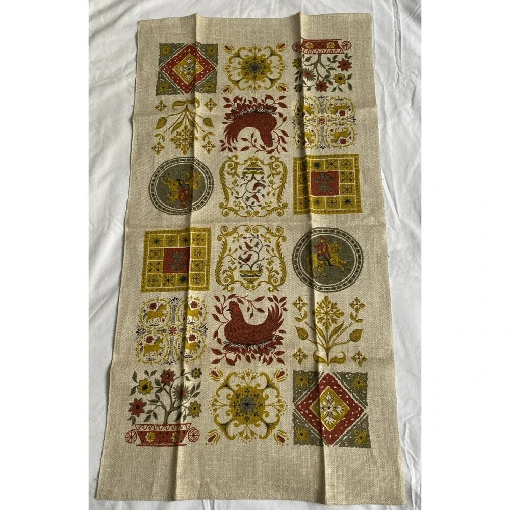 Vintage KAY DEE Pure Linen Dish/Tea Towel Rooster Colonial Farm House Kitchen